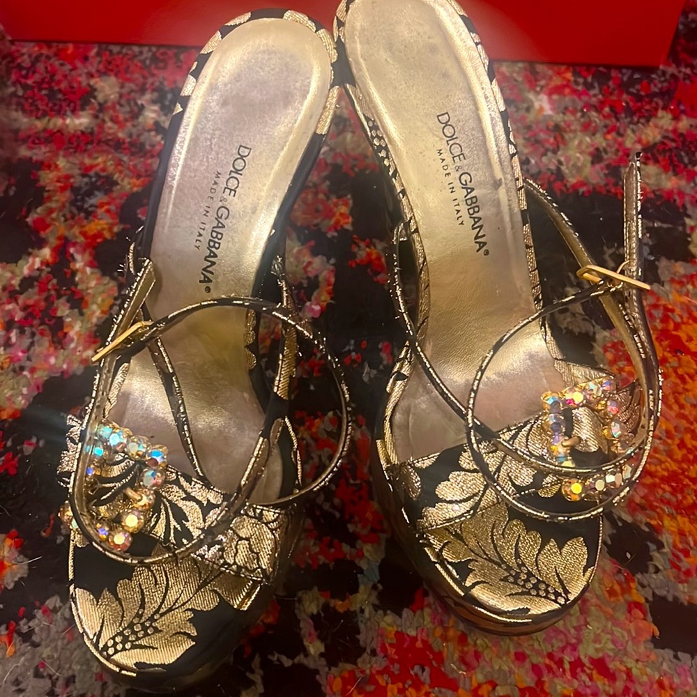 Dolce&Gabbana runway brocade platform and diamanté shoes